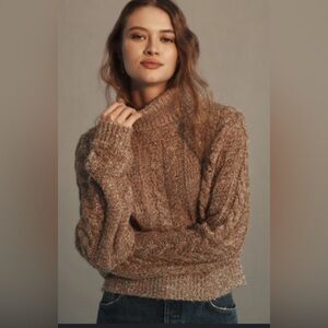 PILCRO | Cableknit Shine Wool Blend Turtleneck Sweater